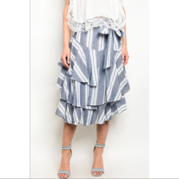 Ruffle Poplin Stripe Skirt - Picture 3 of 8